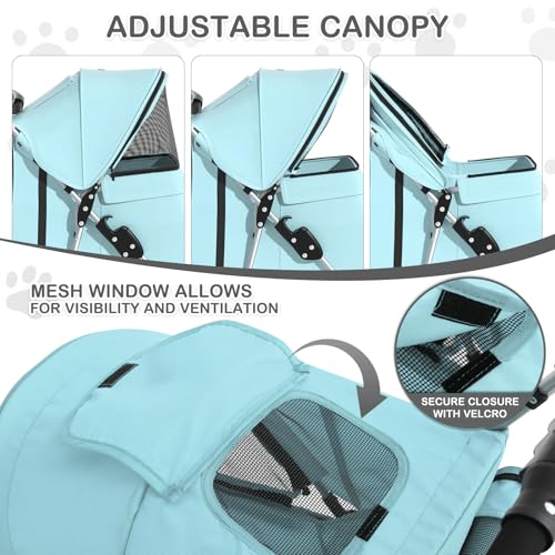 Image of MoNiBloom 3 Wheels Pet Dog Cat Stroller for Small Medium Dogs Cats, Lightweight Foldable Jogger Stroller w /Storage Basket and Cup Holder, Mint Green