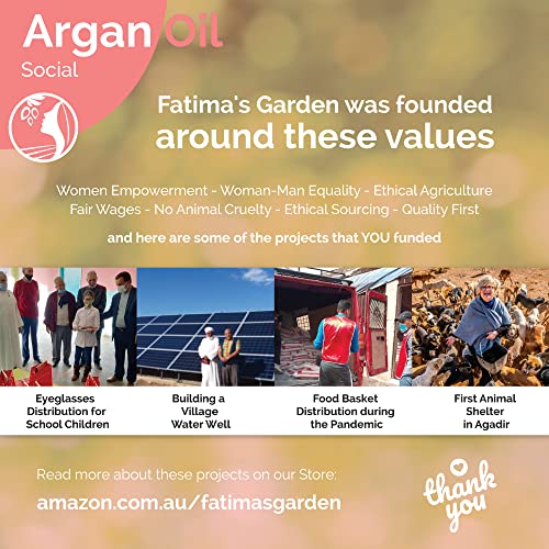 Fatima's Garden Argan Oil Of Morocco Certified 100% Organic By Ecocert And Usda, Moisturizer For Face, Hair, Body, Nails, Cold-Pressed| For Soft, Shiny & Clear Skin, Strong Hair 3.4 Fl Oz/ 100 Ml #TOP7