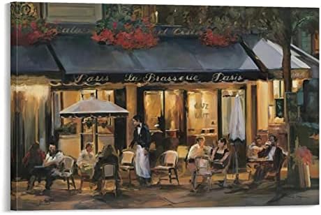 Romantic French Cafe, French Street Art, Vintage Painting Art Posters, Cafe Wall Decoration Canvas Wall Art Prints for Wall Decor Room Decor Bedroom Decor Gifts 08x12inch(20x30cm) Frame-Style