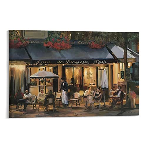 Romantic French Cafe, French Street Art, Vintage Painting Art Posters, Cafe Wall Decoration Canvas Wall Art Prints For Wall Decor Room Decor Bedroom Decor Gifts 08X12Inch(20X30Cm) Frame-Style #TOP3
