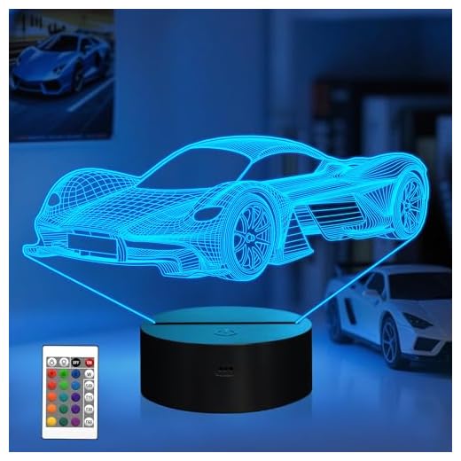 Attivolife Fahrzeug 3D Nachtlicht für Kinder, Sports Racing Illusion Optische Nachttischlampe 16 Farben Ändern mit Fernbedienung Kinderzimmer Dekor Neuheit Geburtstagsgeschenk für Jungen Männer kind