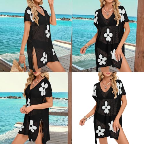 Robe de plage en tricot ajouré à fente latérale et décolleté col en V - 2