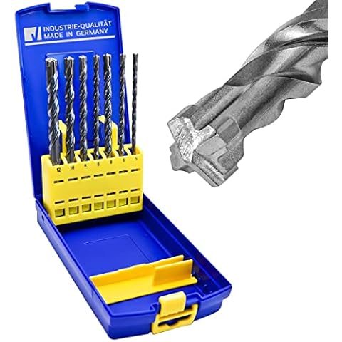 S&R Hammerbohrer Set 7-tlg, Industriequalität Made in Germany, PGM zertifiziert SDS 4 plus, Hartmetall 4-Schneiden, Premium Betonbohrer Set für armierten Beton, Granit, Stein, Länge 160 mm / 100 mm Cover