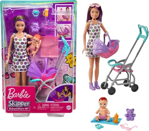 Barbie Skipper Babysitters, Inc. Playset with Skipper Babysitter Doll (Brunette), Stroller, Baby...