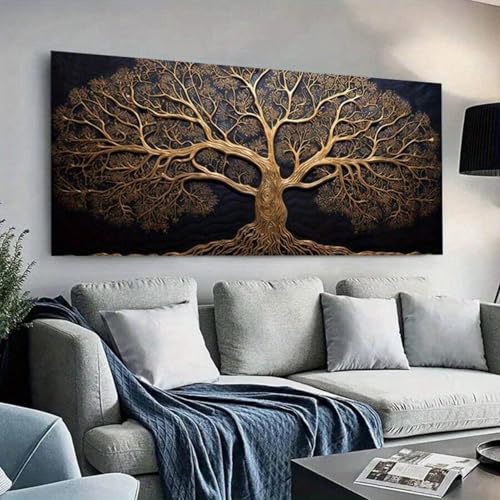 Toile Arbre de vie dorée décoration murale de salon haut de gamme