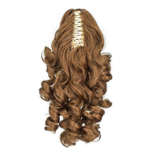SWACC 12-Inch Short Screw Curls Claw Clip Ponytail Extensions Synthetic Clip in Drawstring Curly Ponytail Hairpiece Jaw Clip Hair Extension (Strawberry Blonde-27#) - Thumbnail 6