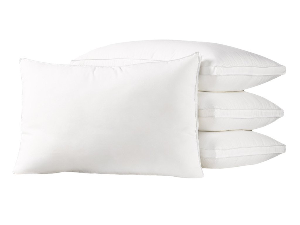 Ella Jayne Home Standard Size Bed Pillows- 4 Pack White Hotel Pillows- Gel Fiber Filled Firm Gel Pillows with Hypoallergenic Gusset Cover- Best Pillow for Side Sleepers & Back Sleepers