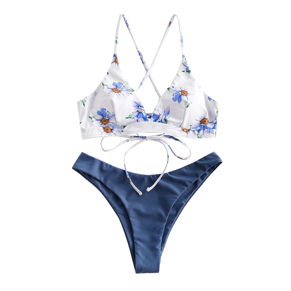 ZAFUL Bikini Set con Relleno Tirantes Cruzados en la Espalda Braguita Estampado para Mujer 2019
