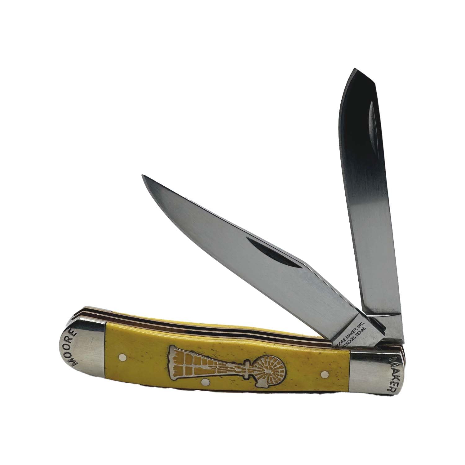 Moore Maker Inc. - 5202WM - Windmill Two Blade Trapper - 4 1/8" Closed - Yellow Bone Handle