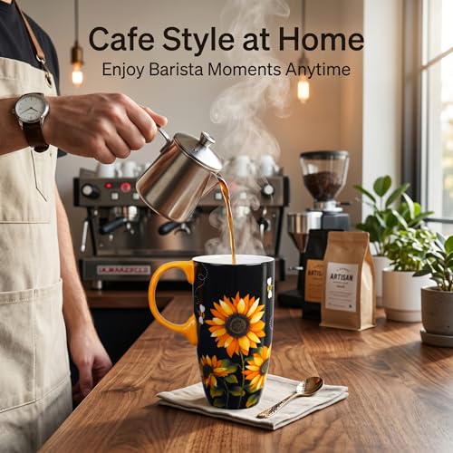 Taza de viaje de cerámica 17oz con tapa y diseño girasol miniatura 2