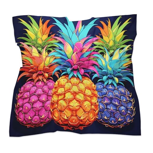 Colorful Pineapple Silk Scarf Fashion Satin Head Scarf Lightweight Head Scarves for Neck Silk Scarves for Women Men Boho Hair Wrap Sleeping Kerchief Bandanas Pocket Square 25" X 25"3