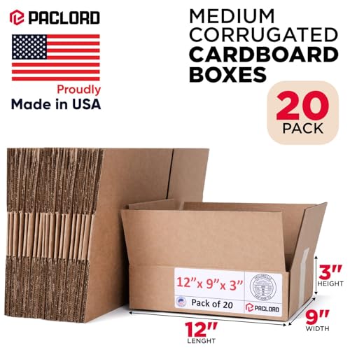 Image of Small Cardboard Boxes 12 inchL x 9 inchW x 3 inchH (Pack of 20) - USA-Made Packing Boxes for Moving, Shipping, or Storage - USPS, UPS, FedEx Approved - Professional Packing Supplies for Moving | USA-Made Packing Boxes for Moving, Shipping, or Storage - USPS, UPS, FedEx Approved - Professional Packing Supplies