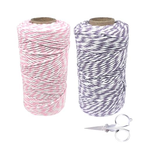 XSDSLS Cordel navideño para Envolver Regalos, 100 m (2 mm) de Cordel de Carnicero para Manualidades, Cordel de Panadero, Cordel de algodón Colorido para Manualidades (Set3)