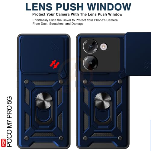 Image of Armor Bumper Back Cover Case for Poco M7 Pro 5G | Rotating Camera Cover, Ring Holder & Kickstand | Heavy Duty & 360 Degree Protection Poco M7 Pro 5G Back Cover (Blue)