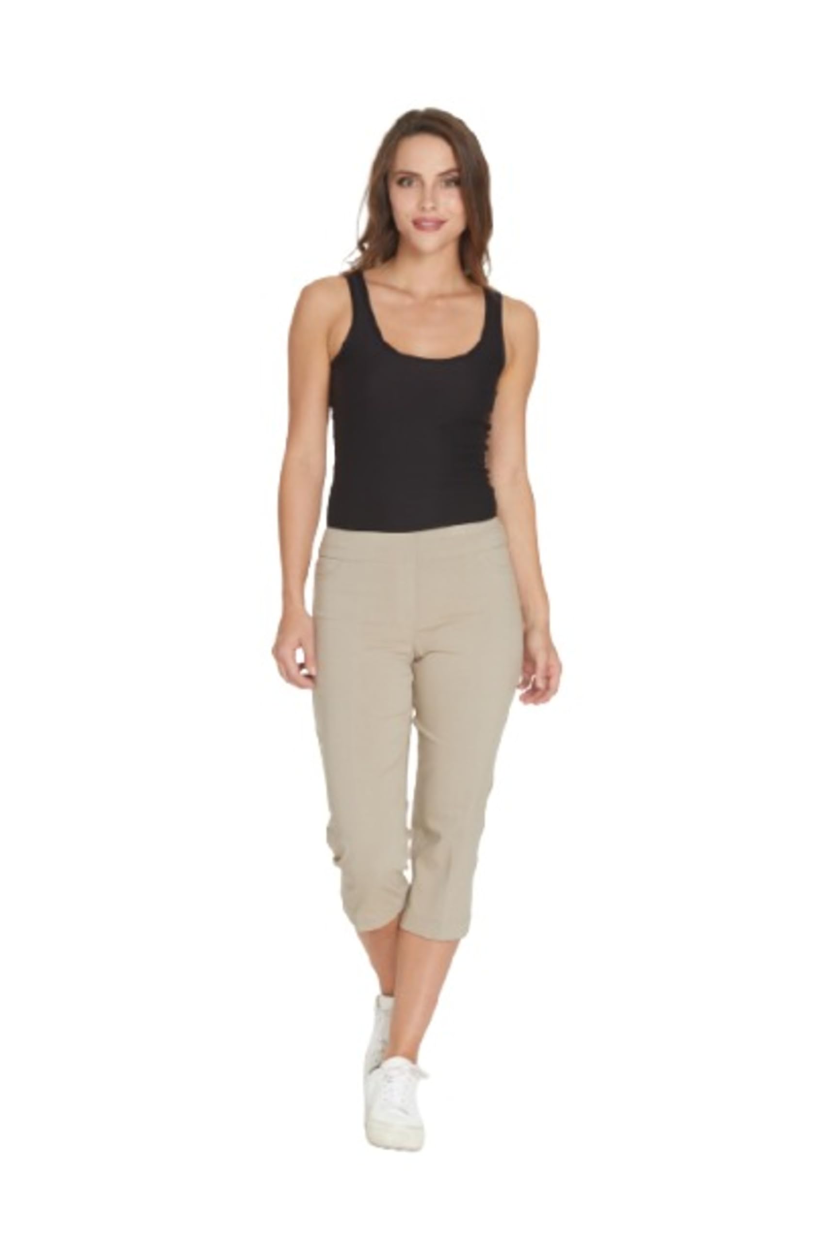 SLIM-SATION Damen Caprihose mit Breitem Band, Gerades Bein, Bauchkontrolle Unterhose, Stone, 38