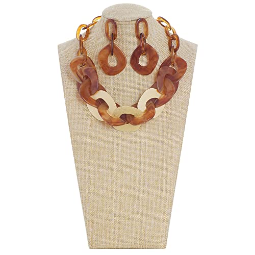 Coiris Statement Chunky Necklace Metal Punk Acrylic Cuban Link Chain Necklaces Bohemian Tortoise Shell Acrylic Resin Chain Link2