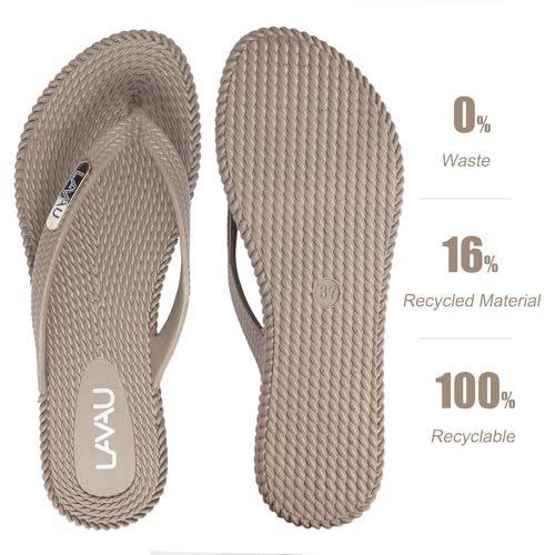 Image of LAVAU Flip Flops for Women, Waterproof Non Slip Thong Sandals for Shower Beach Pool, 100% Recyclable