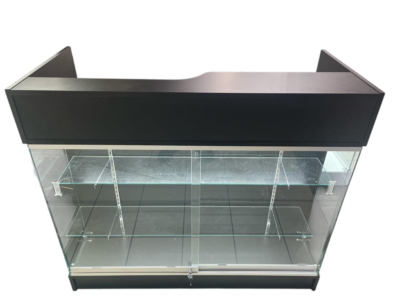 Only Hangers Ledge Register Counter Daisplay Showcase with Glass Front and LED Lights, Black, 48