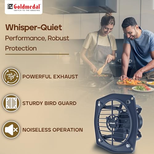 Image of Goldmedal Rapido 150 MM Exhaust Fan | Strong Air Suction | 2050 RPM | High Air Delivery Exhaust fan | Suitable for Kitchen, Bathroom and Office | (Cutout Size: O150 mm)- Grey