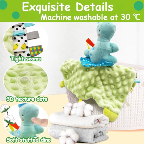 Image of Dinosaur Lovely Soothing Blanket with Tags Teether Dino Blanket Soft Baby Blankets for Boys and Girls Baby Stuff for Newborn Toys Snuggle Toy Baby Lovey Dotted Toy Baby Lovey