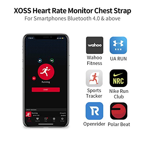 XOSS Chest Strap Heart Rate Monitor Bluetooth 4.0 Wireless Heart Rate with Chest Strap Health Accessories (Black Bluetooth)