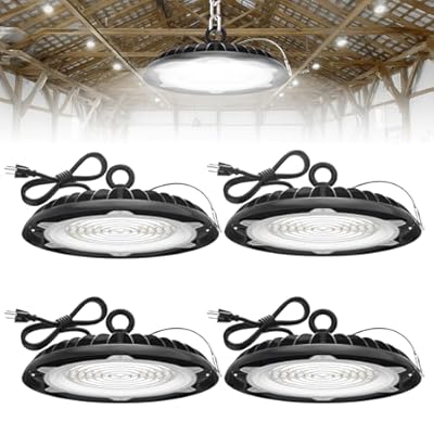 HYPERLITE High Bay LED Light: 200W High Bay LED Shop Light for Factory - 28000LM UFO Lights 4 Packs for Commercial Lighting ETL Listed