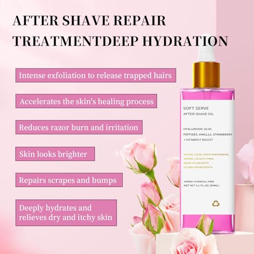 Soft Serve After Shave Oil Strawberry & Vanilla - Shaving Oil For Women & Men, Lightweight Fast Absorption, Prevent Ingrown Hairs, Post Shave Skincare(3 Fl Oz) - Image 6