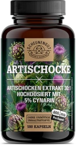 Artischocken Kapseln Hochdosiert - Cynarin Intensiv-Dosis - DE SCHEUNENGUT® | Artischocken Kapseln mit Cynarin Hochdosiert - Artischocken aus Italien - Vegan und Laborgeprüft -180