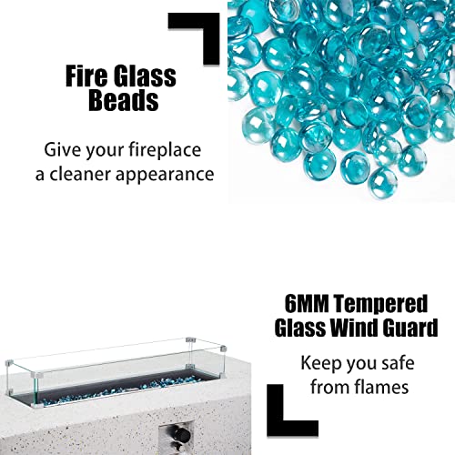 Essential Lounger 56 Inch Firepit Table For Outside, 50,000 Btu Rectangular Concrete Outdoor Fire Tables With Propane Tank Table, Glass Windguard, Fire Glass Beads, Weatherproof Cover - White #TOP3