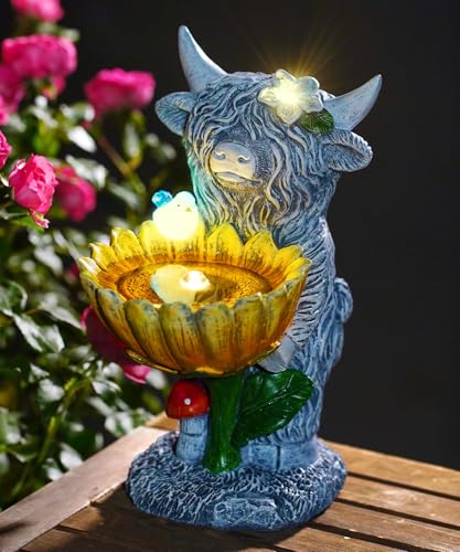 Statue solaire bain d'oiseaux sirène résine étanche blanche lumineuse extérieur