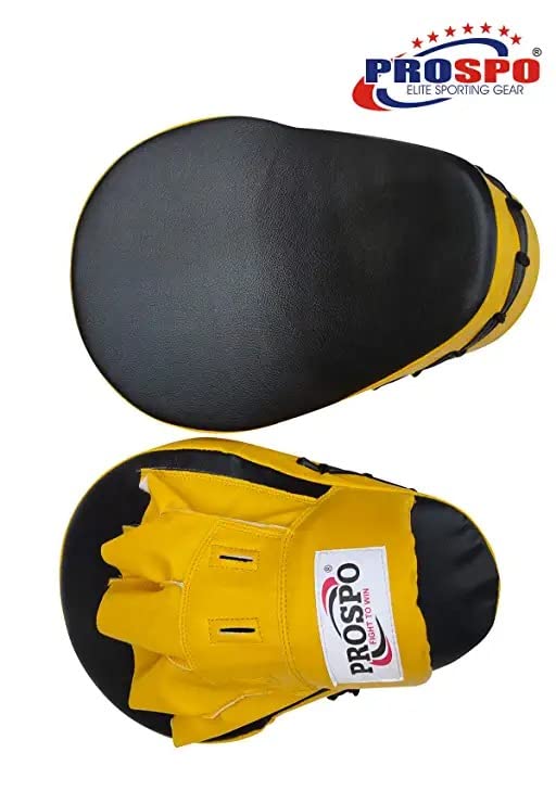 Image of Prospo Curved Focus Pads /Punching Mitts for Boxing /MMA /Muay Thai /Kickboxing /Karate /TAEKWANDO (Yellow-Black)