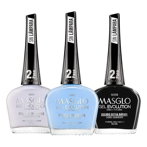 MASGLO Gel EVOLUTION - Esmalte de uñas con efecto de gel sin lámpara UVLed duración de hasta 12 días 3 tonos de color fucsia kit de 3 esmaltes - Gel