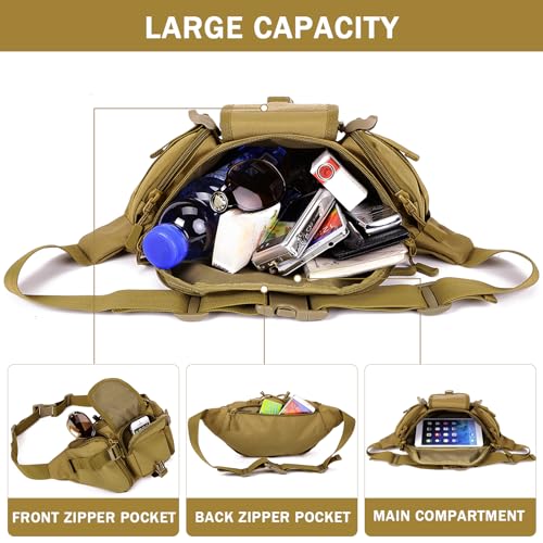 Huntvp Taktische Gürteltasche Sport Hüfttasche Molle Bauchtasche Wasserabweisend mit Reißverschluss für Outdoor Laufen Reise Wandern Radfahren Camping, Braun-L