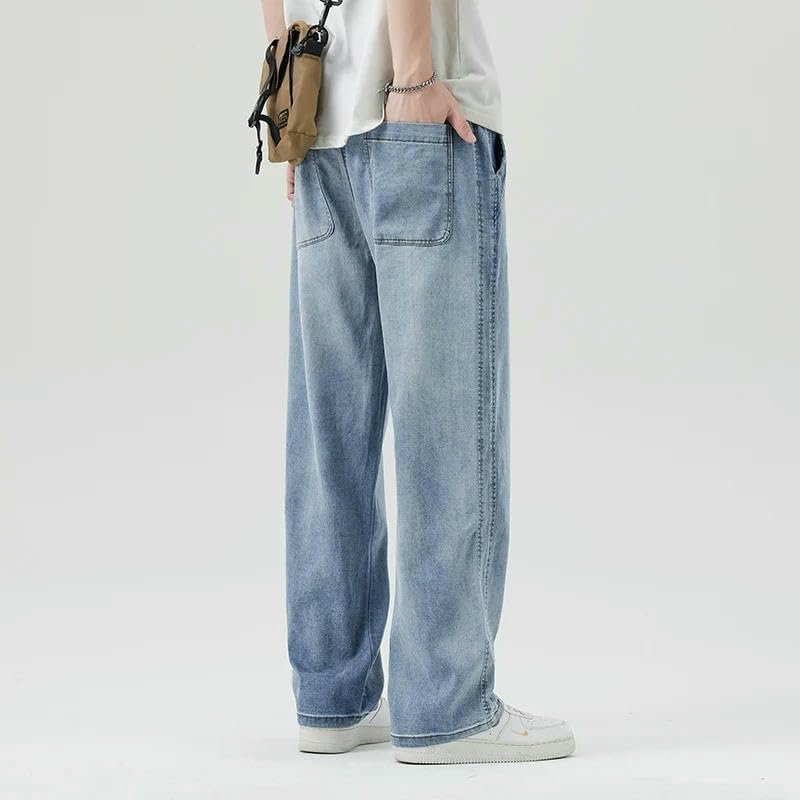 Mens Summer Thin Soft Lyocell Fabric Jeans Men Elastic Waist Straight Breathe Denim Pants Male Trousers4