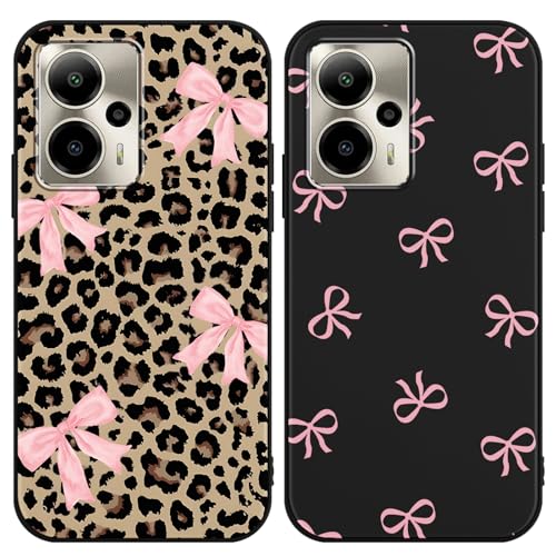 2 Pack Stylish Pink Bow Leopard Phone Case for Cricket outlast 5G 2024/at&t motivate pro 5G 6.75 Leopard Aesthetic Cases Design Pattern for Girls Women Boys Soft Silicone TPU Protective Cover Funda