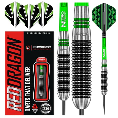 RED DRAGON Titan 2 32g, 36g, 40g Tungsten Steeltip Darts Set with Flights and Stems