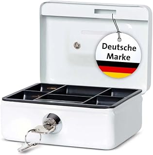 MAUL Geldkassette aus Stahl | 12,5x9,5x6,1cm | Kasse mit Münzeinwurfschlitz | Geldkassette abschließbar und tragbar | geeignet als Spardose, Kaffeekasse, Sparkasse, Trinkgeldkasse | Weiß