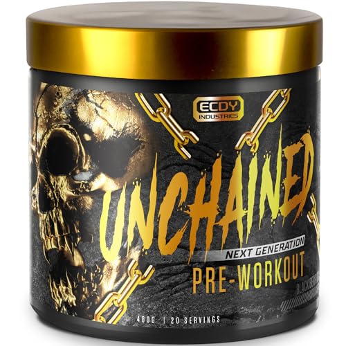 UNCHAINED Pre Workout Booster mit Koffein | 400 g | Fitness Drink mit L-Arginin, L-Citrulin-Malat & Beta-Alanin | Preworkout Booster für 100% Fokus, Pump & Energy | Black Berries