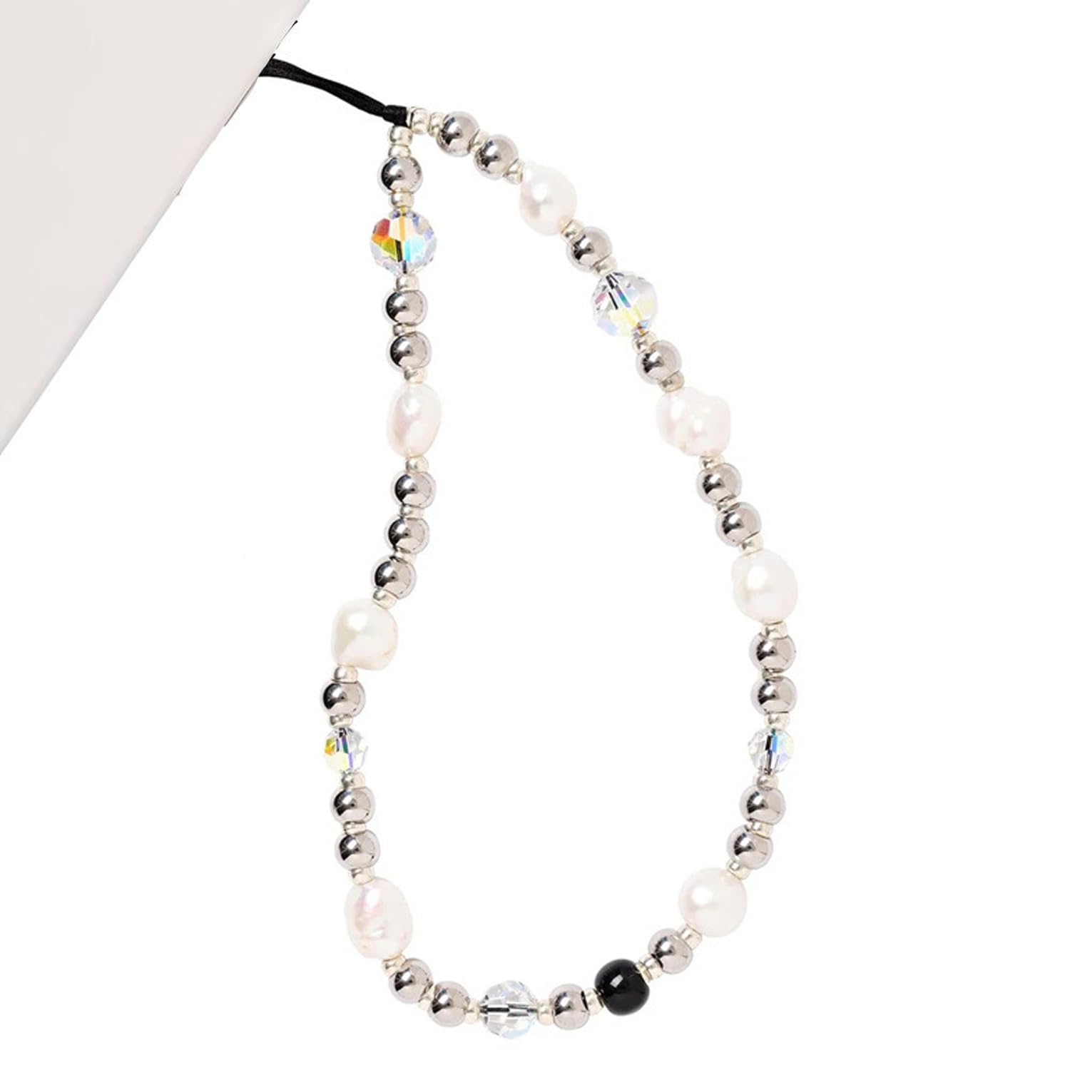 WCCH Beaded Phone Charm Y2K Kawaii Handmade Acrylic Phone Lanyard Wrist Strap for Camera Bag Airpods Keychain Charm Gold and White Pearls — view 16