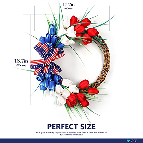 Doreenbow 15 Inch Patriotic Wreath Artificial Flower Wreath For Front Door 4Th Of July Red White And Blue Wreath Tulip Wreaths For Front Door Outside Home Deco #TOP1