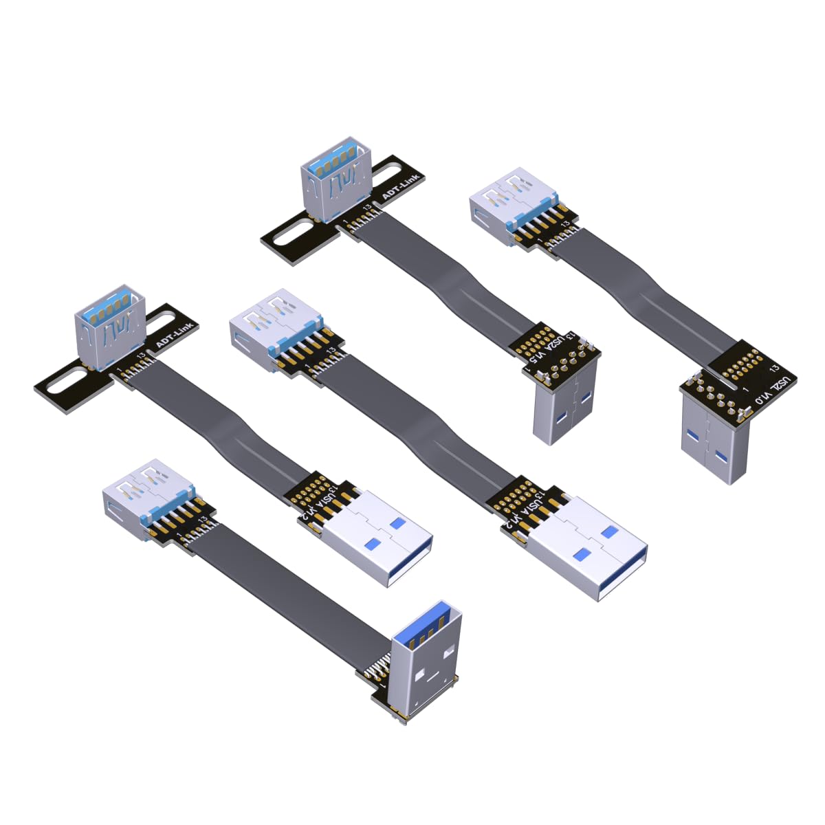 ADT-Link USB 3.0 Type A Male to USB A Female Extension Ribbon Cable Fold 90 FPV Slim Flat Soft Flexible FPC (20cm, S2A-S4B)