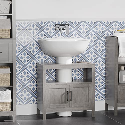 Meuble sous lavabo compact gris avec double porte aimantée et étagère