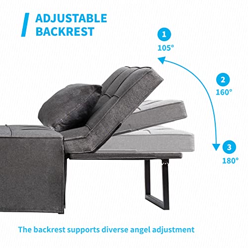 Mjkone Convertible Chair Bed 4 in 1 | Convertible Ottoman Guest Bed with Pull-Out Couch Sleeper Sofa | Foldable Guest Bed for Watching TV Reading Sleeping Resting- Dark Grey - Thumbnail 2