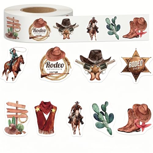 FZYJJJ 1.5inch 500Pcs Western Cowboy Rodeo Stickers Roll