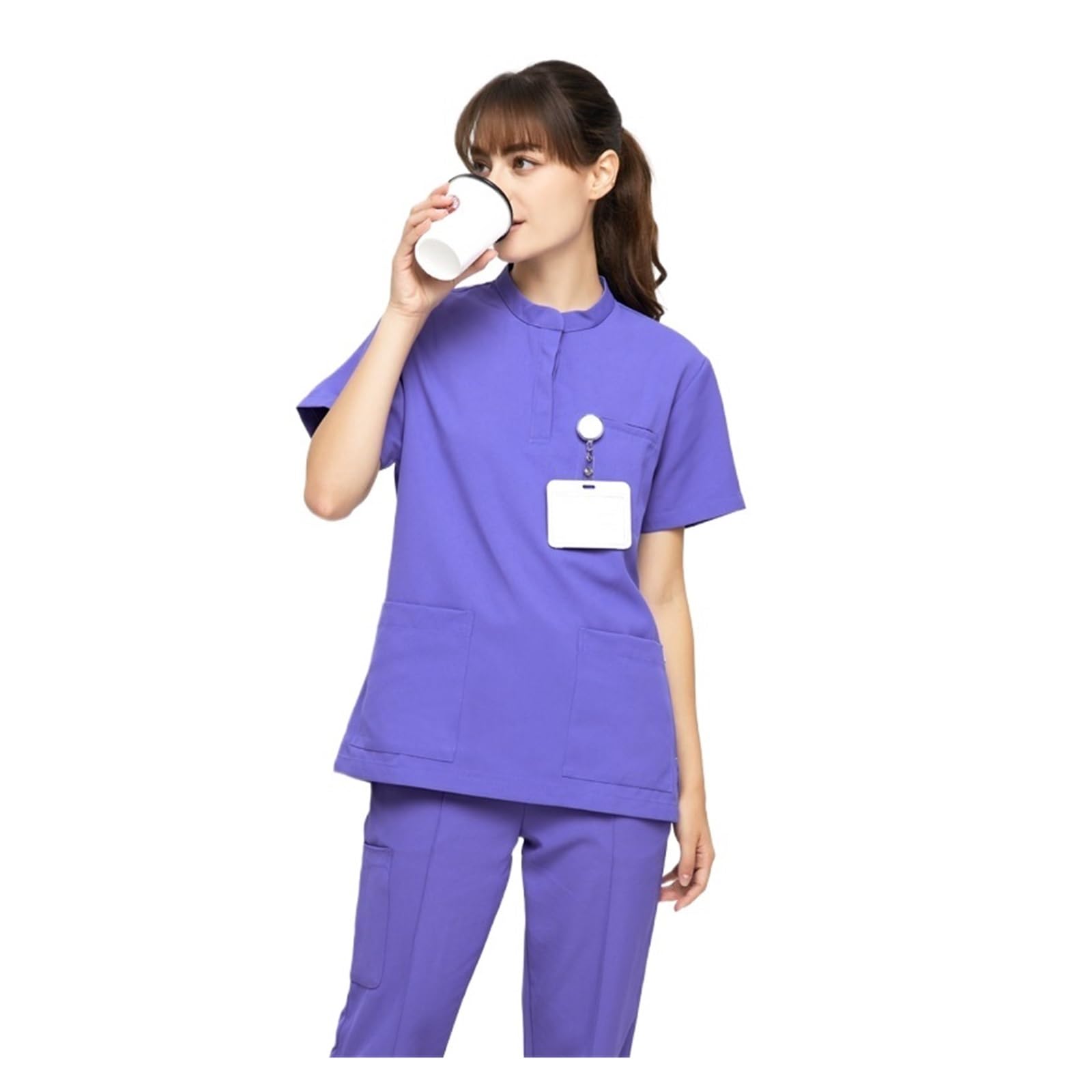 Uniforme Enfermera Conjunto de Uniforme Enfermera Verano, Traje Sanitario Hospital, antiestático y Antiarrugas(Purple,L)