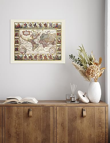 Image of DECORARTS - Vintage 1652 World Map Canvas Wall Art by Claes Janszoon Visscher, Antique Historical Map for Wall Decor, Hand-Stretched Giclee Print, Library Study Decor, Handcrafted in USA, 20x16''