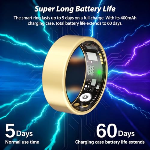 Image of Smart Ring for Women Men Health Ring with Heart Rate, Blood Oxygen, Sleep Tracker, Step Tracker, IP68 Waterproof Fitness Ring for iOS & Android,No Subscription Fee (Gold, 7#)