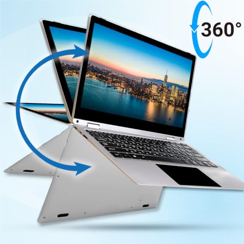 Image of 11.6 inch 2 in 1 Touchscreen Laptop, FHD 1080P Display, Intel Celeron CPU, 8GB RAM 256GB SSD, 360Convertible Flip Ultra Thin Lightweight Tablet Laptop,Webcam,Type-C,WiFi,Window s 11,Silver