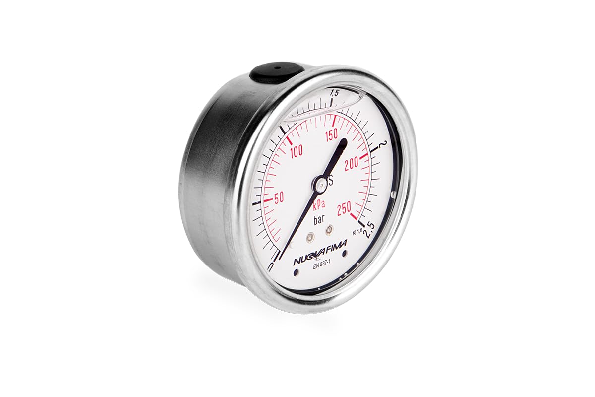 Glyzerin Gefüllt 63mm Hydraulische Druckmessgerät Manometer Glyzerin Messgerät Glycerin Manometer mit rückseitigem Anschluss 1/4” 0-2,5 BAR M63TL1/40-2,5