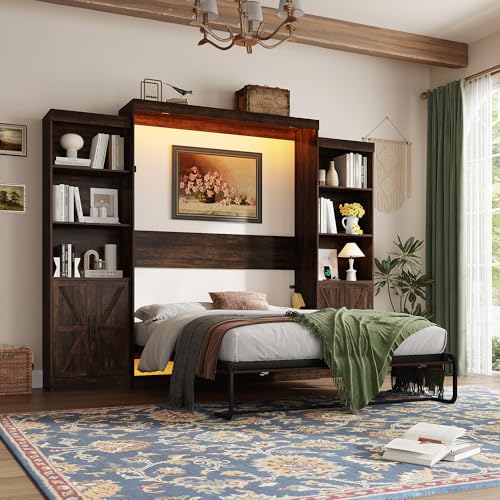 Hlivelood Queen Murphy Bed w/2 Cabinets & LED Lights